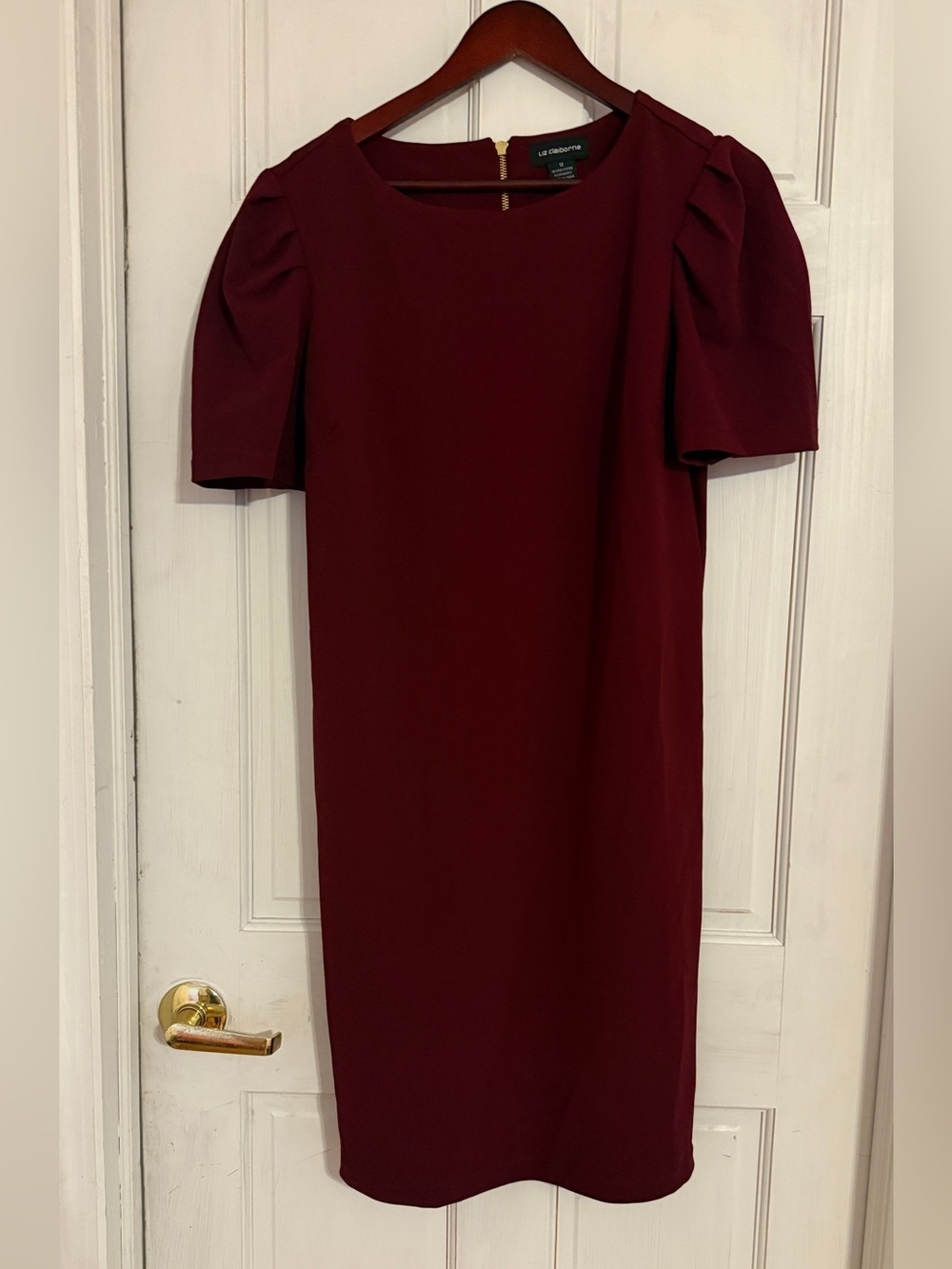 LIZ CLAIBORNE Women's Burgundy Puffer Short Sleeve Knee Length Dress Size 12